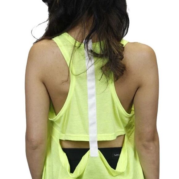 Functional T-Back Sleeveless Cut Out Tank Top Neon Yellow. Size XS. - Picture 3 of 5